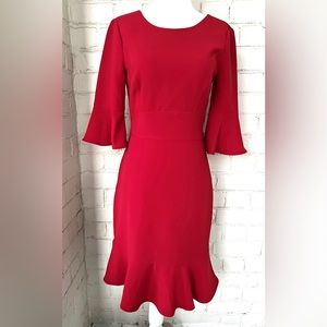 WHBM Flare-Sleeve Fluted-Hem Sheath Dress Roman Red, Size 00, NWT